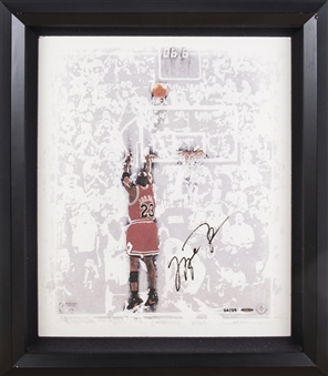 Michael Jordan Signed Canvas Print of "Last Shot" In 25x29 Framed Display #24/25 (UDA)